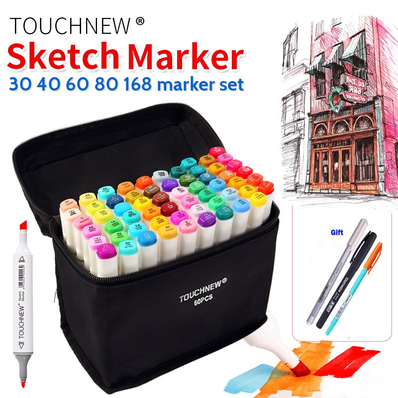 Touchnew 80 Colors Drawing Art Markers Pen Set Oily Alcoholic Dual Headed Sketch Markers Animation Manga
