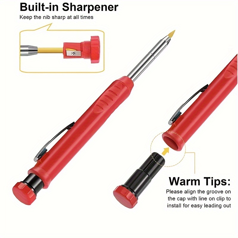 2.8mm Solid Carpenter Pencil with Pencil Cap and Built-in Sharpener for Deep Hole Mechanical Pencil scribing Marking Woodworking