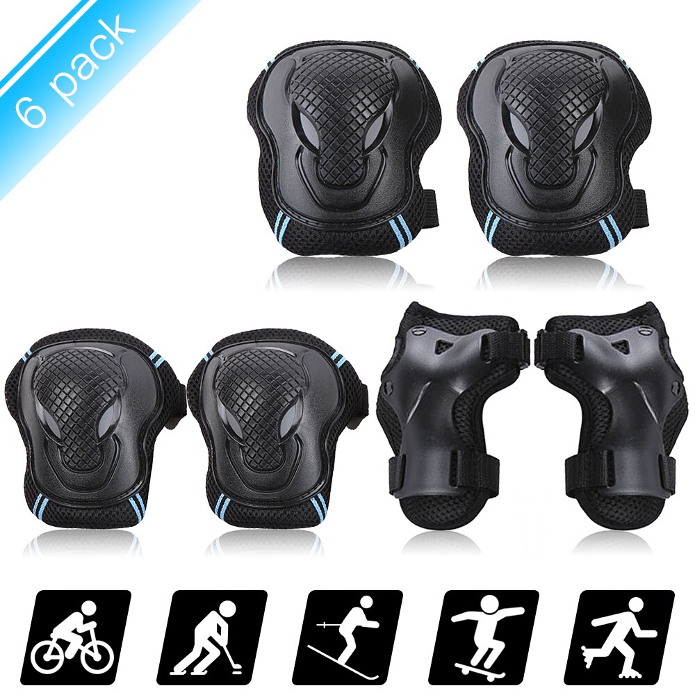 6PCS Knee Pads Elbow Pads Wrist Guards Protective Equipment Set Safety Protection Pads for Skateboard Cycling Riding For Adults: Black  blue / M