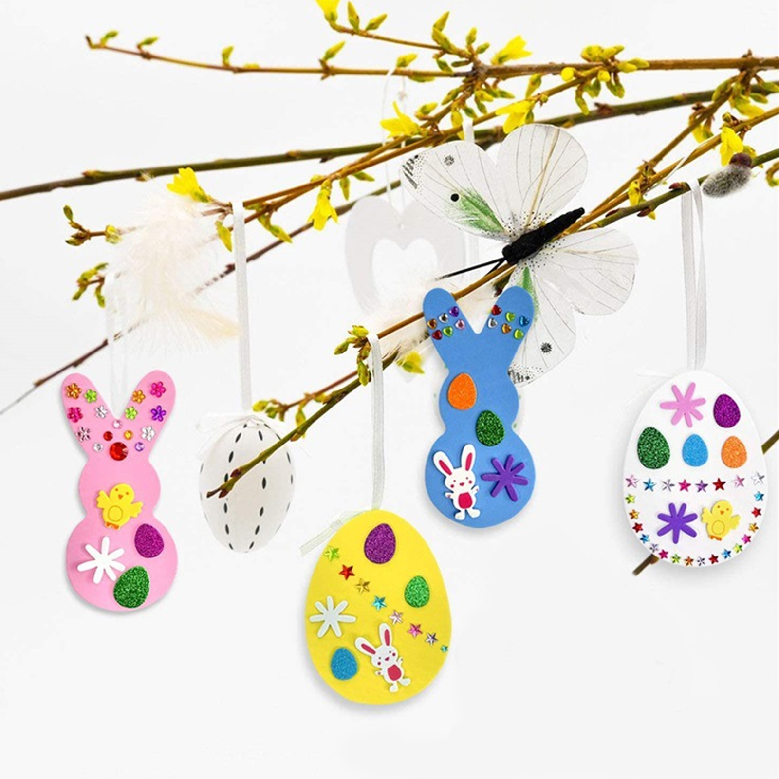 Easter Foam Stickers Set Self Adhesive Stickers Glitter Egg Bunnies Chicks Flower Stickers DIY Easter Decorations for Kids