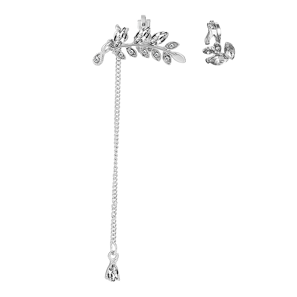 Mode 2 Stks/set Elegante Leaf Crystal Oor Clip On Oorbellen Strass Gold Oor Manchet Vrouwen Oorbellen Sieraden: Default Title