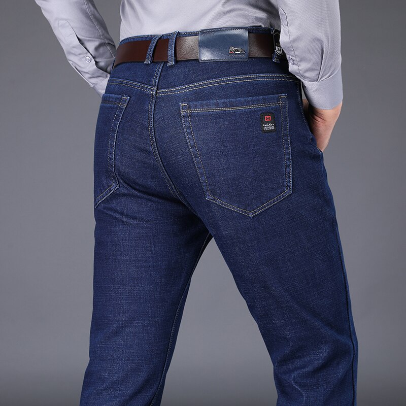Klassiske menn slank passe jeans virksomhet denim jean bukser blå merke bukser mannlige