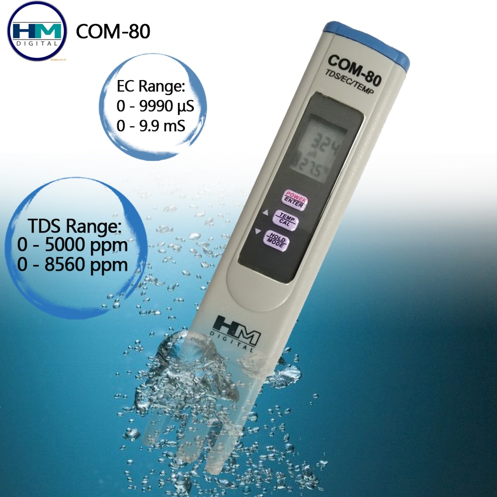 Hm com -80 digital tds måler ec tester 3 i 1 tds temp ec testere vannmåler vannrenhetsmål til basseng 20% av