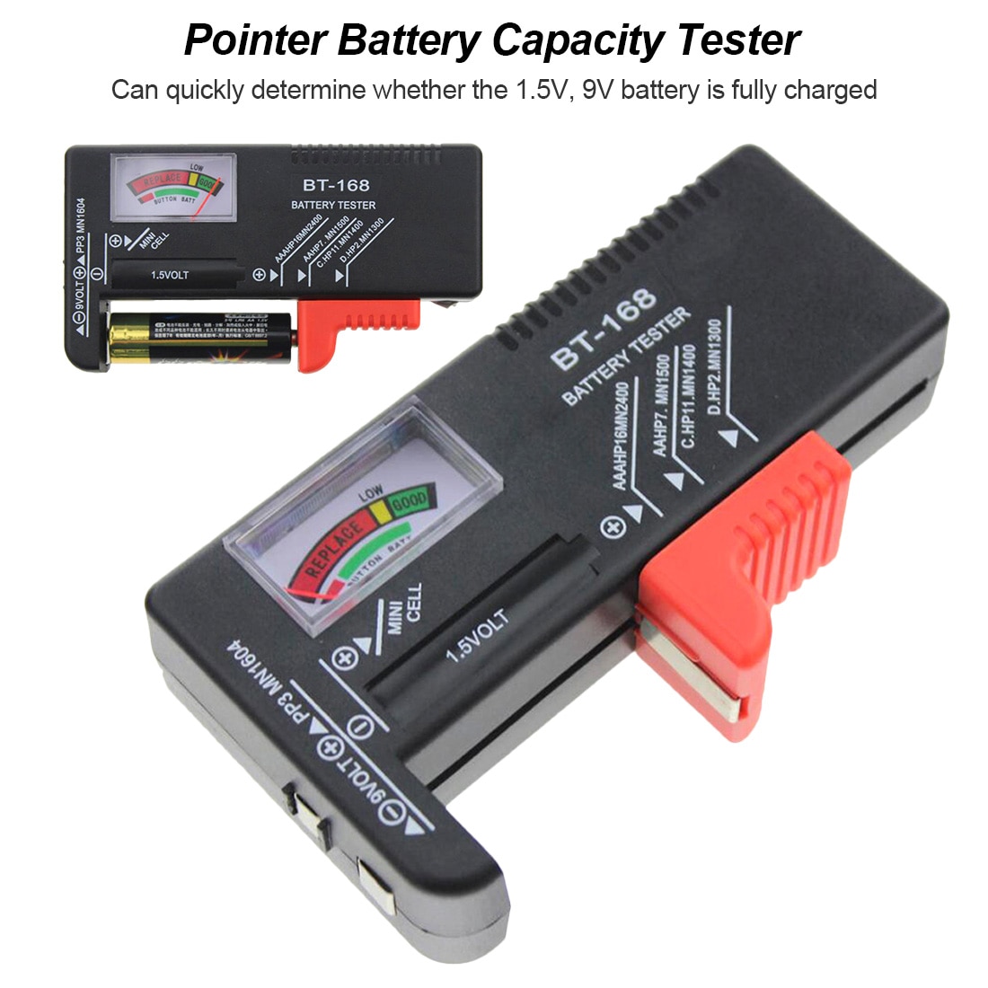 Battery Tester Volt Checker For AA AAA 9V Button Multiple Size Battery Tester Checker BT-168/ BT-168D LCD Display Check