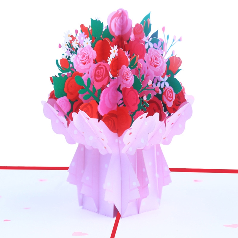 3D Pop-Up Card Rose Flowers Bouquet Romantic Handm... - Grandado