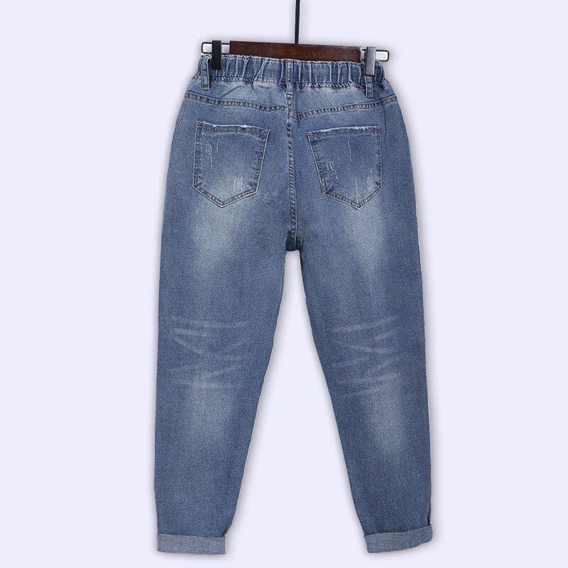 Zerrissenen Jeans Für Frauen Hohe Taille Plus Größe Kordelzug verlieren Denim Pluderhosen Femme 5xl 6xl 7XL 130kg