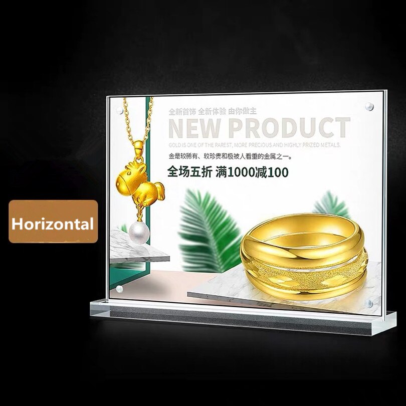 A5 148*210mm T Shaped Double Sided Acrylic Paper Card Holder Display Stand Restaurants Menu Holder Stand Frame: Horizontal