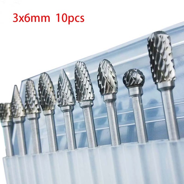 10pc 1/8" Shank Tungsten Carbide Milling Cutter Rotary Tool Burr Double Diamond Cut Rotary Dremel Tools Electric Grinding 3x6mm: 10pcs 3x6mm Whitebox