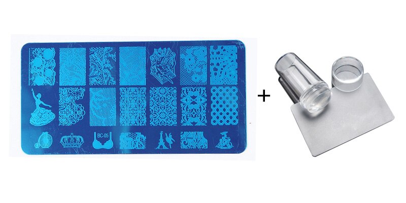 Nail Stamping Plates Set with Clear Jelly Stamper Scrapper Manicure Image Template Tool: 05