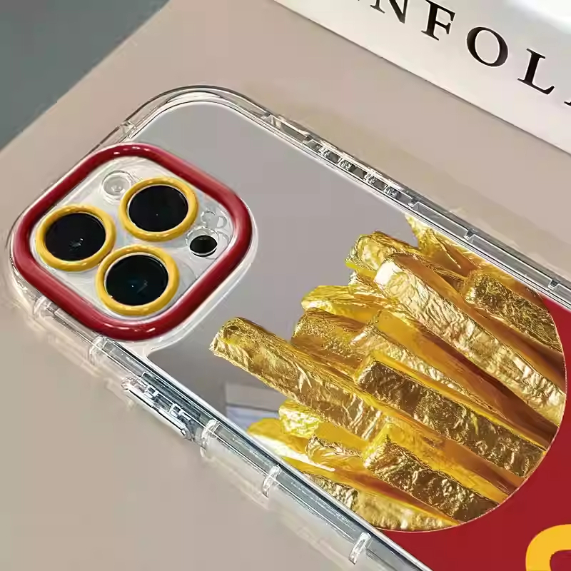 Metall speildeksel 11 pommes frites-mønster til iphone 16 15 14 13 12 pro max xr xs max 7 8 Plus deksel  y2k