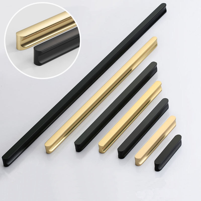 Long bar handle for furniture door Gold/black hand Cabinet drawer Aluminum alloy knob Kitchen bathroom hardware pulls Arc head