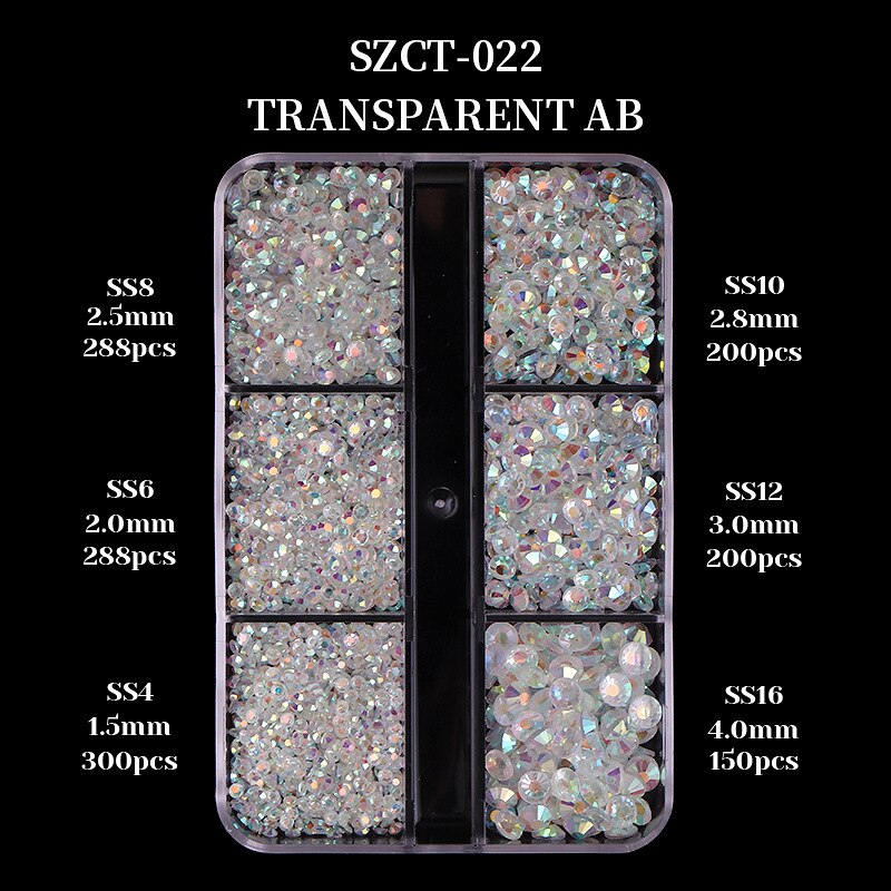 6Grids/box Nail Art Rhinestones 1426pcs AB Mixed Size Crystal Gem Diamonds 3D Nail Rhineston Nail Art Decoration DIY Face Makeup: 04