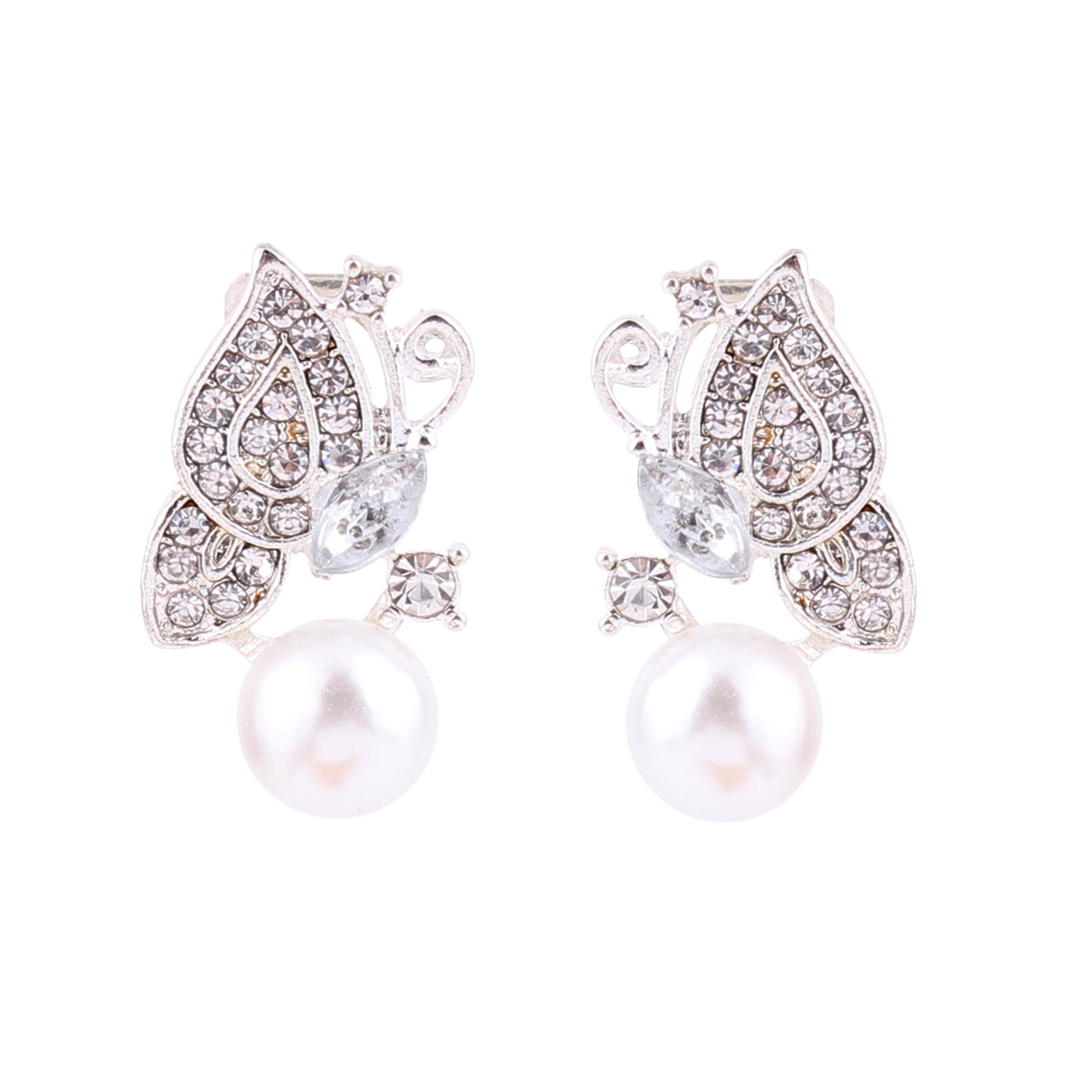 WENHQ Simulated Pearl Rhinestone Earrings Cute Clip on Earrings Non Piercing Earrings for Women No Hole Ear Clip: Style 2