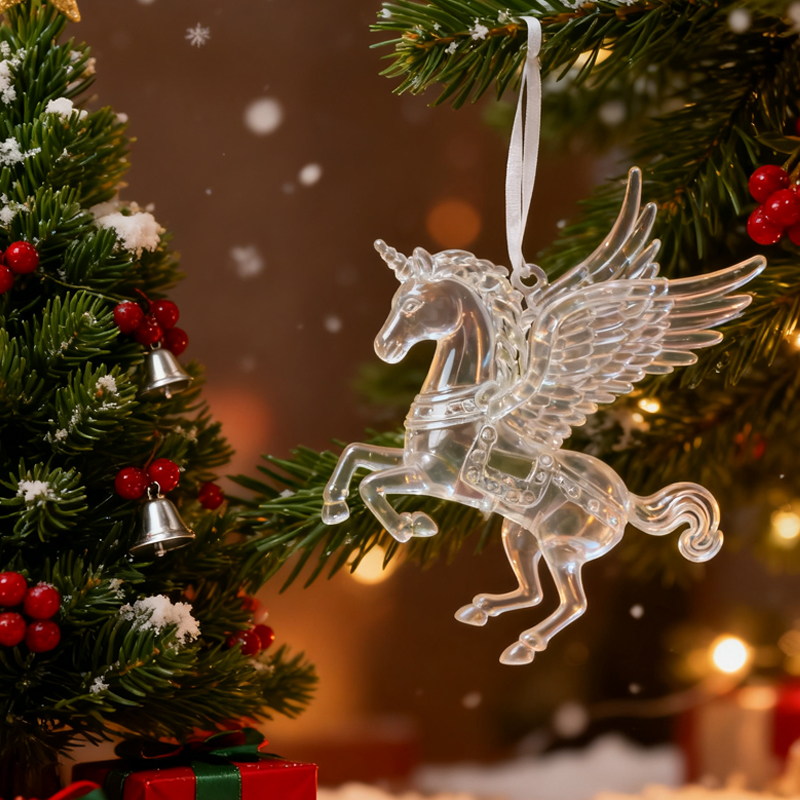 Acrylic Christmas Ornaments Clear Flying Unicorn Bird Elk Snowflake Xmas Tree Hanging Pendants Year Home DIY Decoration