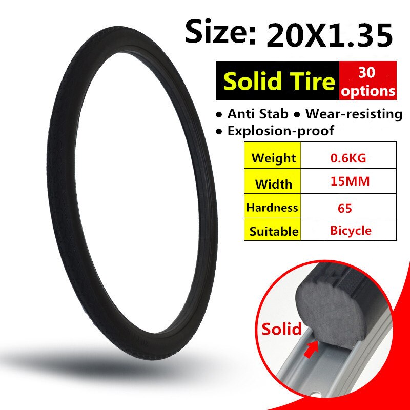 20*1.35 Bike Bicycle Tubeless Solid Tires MTB Mountain Road Bike Tyre Cycling Bicycle Bike Tires Solid Tyre For 20x1.35 Bike: Default Title