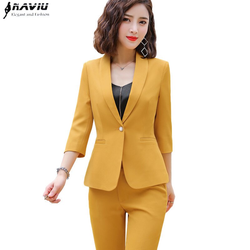 Naviu Mode Vrouwen Kleding Tweedelige Set Half Mouw Blazer En Slanke Broek Kantoor Dame Plus Size Formele werkkleding