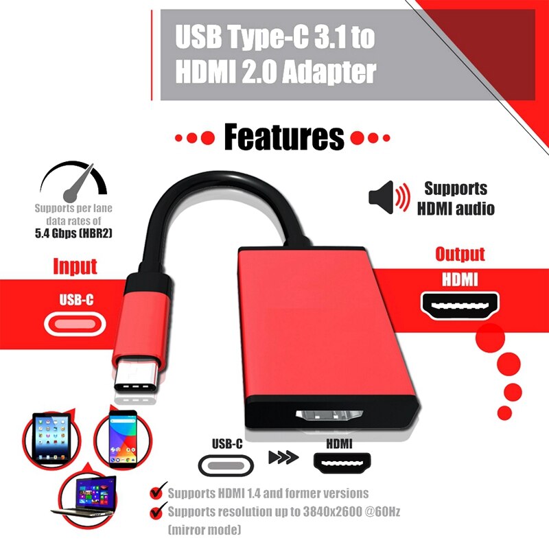 Usb C Naar Hdmi-Compatibel Adapter 4K Hdtv Type C Converter Voor Samsung Galaxy S10 S20 Note 8 9 Huawei Pro