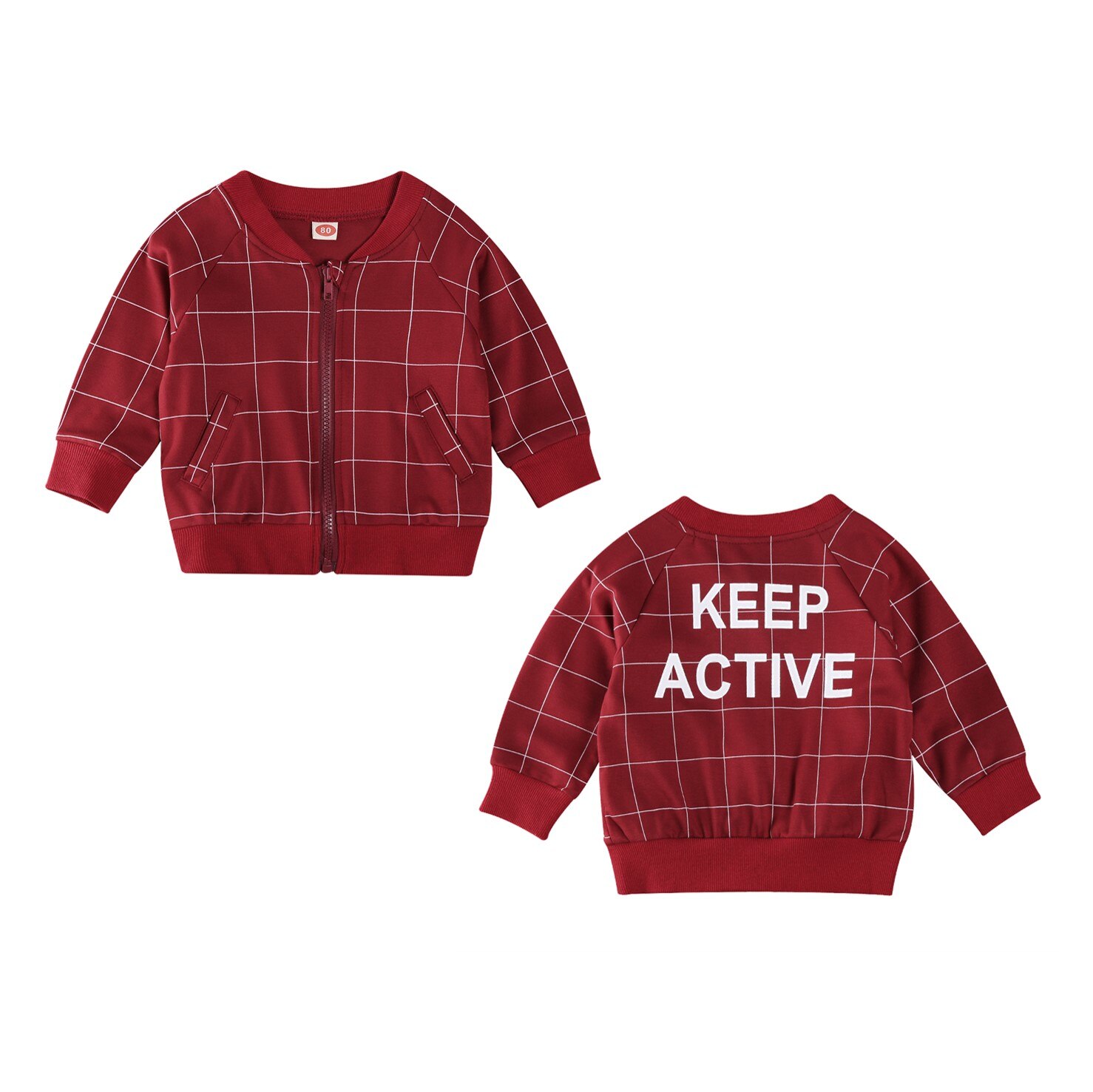 Pudcoco Herbst 0-24M Kleinkind Baby Mädchen Jungen HALTEN AKTIVE Zurück Brief Drucken Rote Plaid Zipper Jacke taschen Langarm Mantel