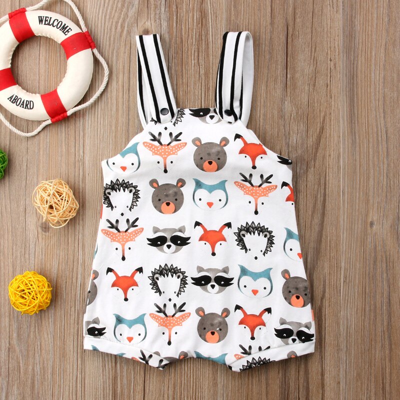 Zomer Mooie Mooie Peuter Baby Meisjes Jongens Romper 0-24M Mouwloze O-hals Cartoon Animal Print Bedekt Knop Romper jumpsuits