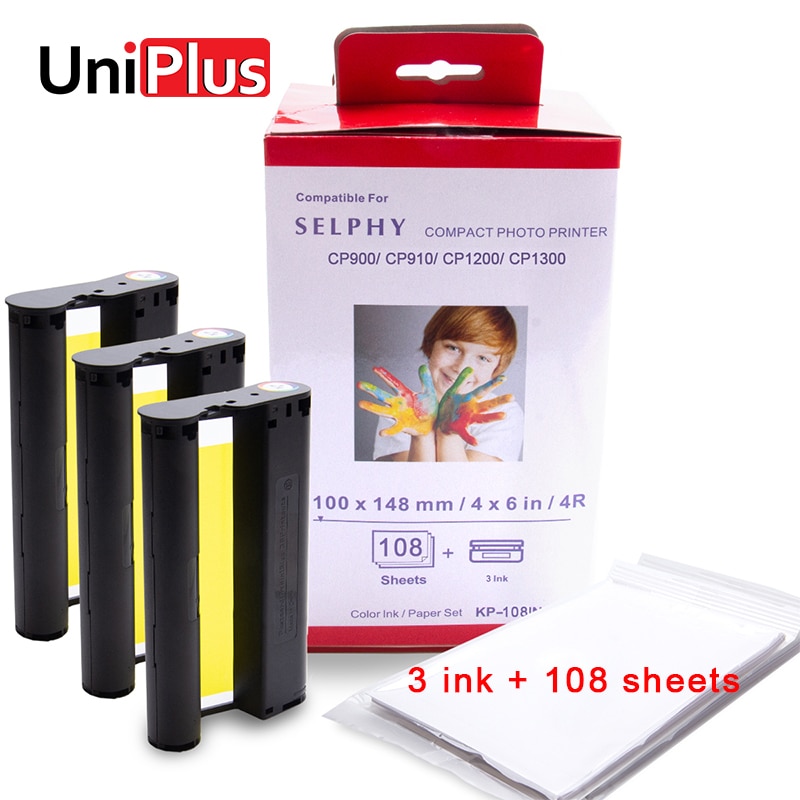 Uniplus Voor Canon Selphy Kleur Inkt Papier Set Compact Foto Printer CP1200 CP1300 CP910 CP900 3 Stuks Inkt Cartridge Kp 108IN KP-36IN
