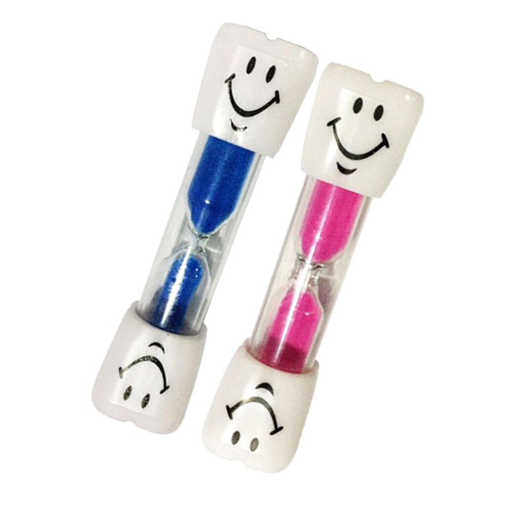 2x børn timeglas smil sandglas tandbørstning tandbørste timer 3 minutter: Hvid