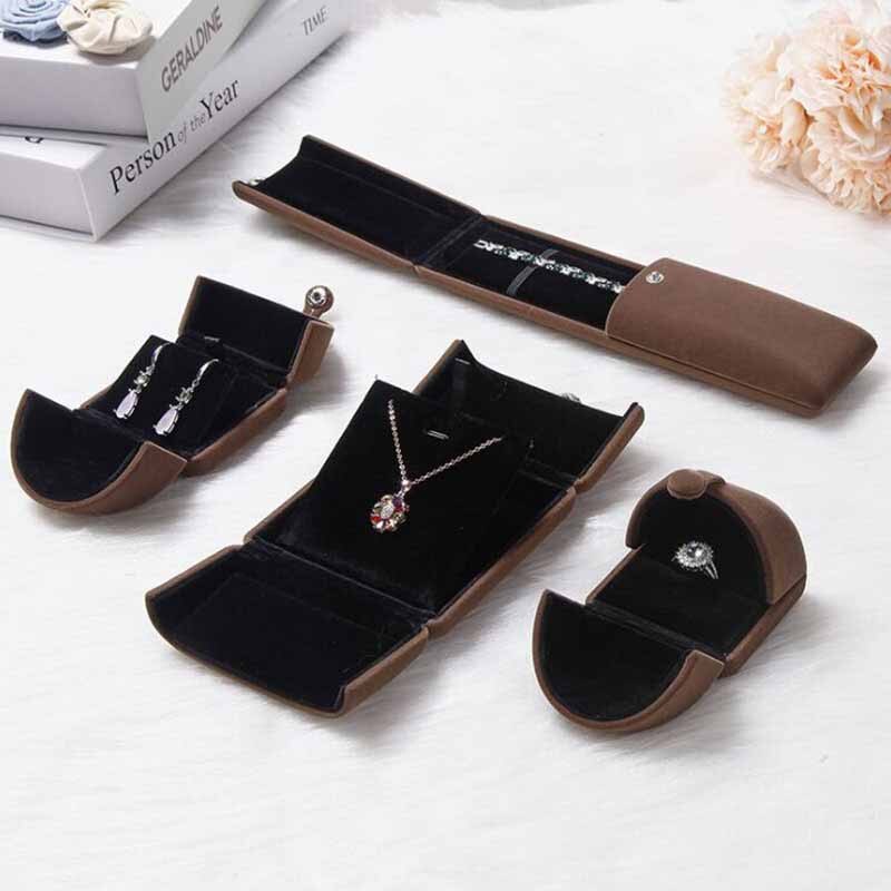 multi color High grade double open jewelry box Velvet Engagement Ring box Wedding Ring&necklace&Earring Boxes: S / black