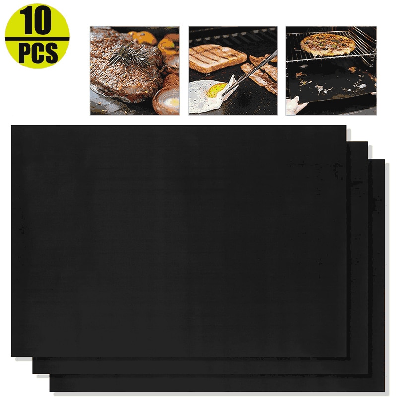 Estera antiadherente para parrilla de barbacoa, 40x33cm, para hornear, lámina de asar, resistente al calor, fácil de limpiar, cocina para , 10 Uds.