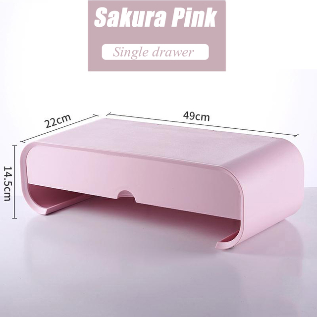 Table Storage Box ABS Ergonomic Laptop Stand Desk Organizer Drawer Monitor Bracket Letter File Holder Home Office Accessories: Pink Single drawer