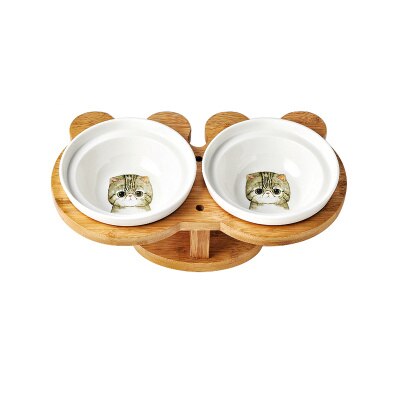 Nuovo alto-fine animale domestico Ciotola di Bambù Mensola in Ceramica di Alimentazione e Bere Ciotole per Cani Gatti Doppio Ciotole animale domestico alimentatore accessori: bianliancat