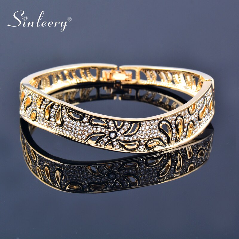 SINLEERY Luxury Hollow Flower Bangles For Women Rose Gold Silver Color Crystal Bracelets Best Friends SL092 SSI