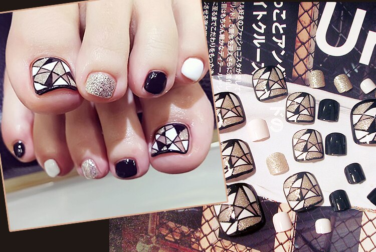 24 pièces populaire ongle Patch Nail Art court faux ongles Patch couverture complète faux ongles artificiels avec des outils de manucure de colle