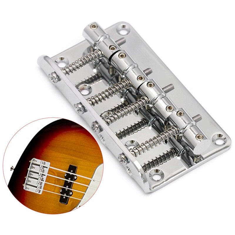 Puente de guitarra de bajo fijo de cola dura Compatible con 4 cuerdas de bajo de Jazz o bajo de precisión estilo bajo guitarra de carga superior cromado
