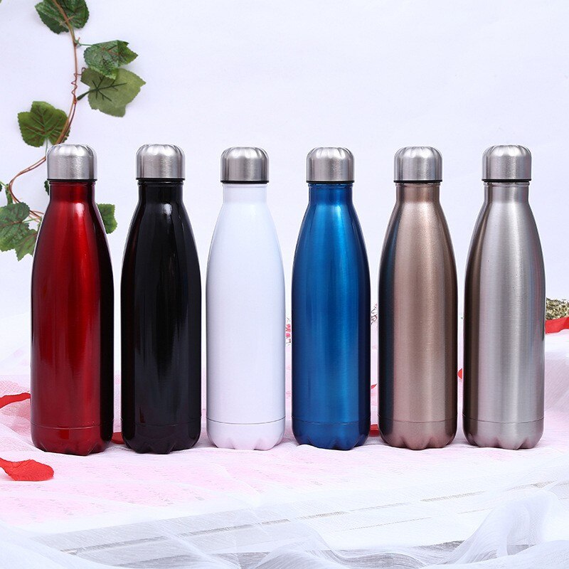 500ml cola-stil godteri farge rustfritt stål vannflaske sykling camping sykkel sport termisk drikke flaske bærbar mini kopp: Svart