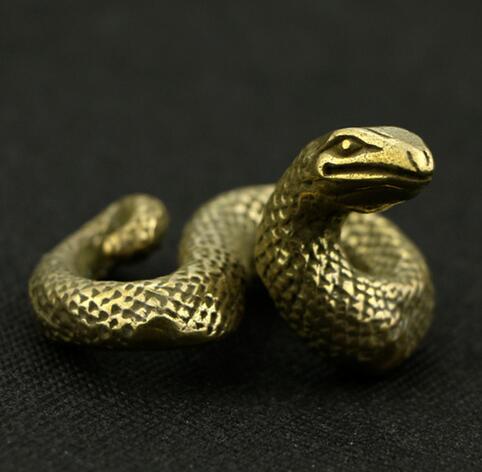 Chinese Pure Brass Kerft Retro Thee Huisdier Zodiac Animal Snake Rijkdom Ornamenten Dier Standbeeld