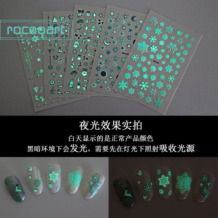 Sn luminous series nail art stickers tips dekoration negle wraps harajuku glædelig jul xmas musik manicura klistermærker