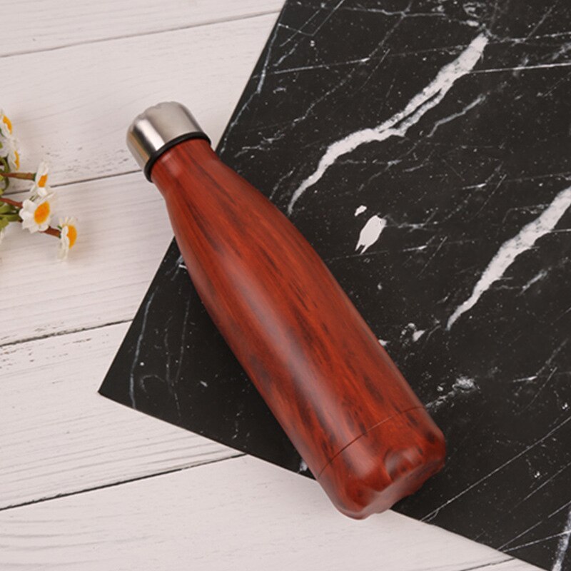 JM 500ml Houtnerf Thermosfles Dubbelwandige Rvs Thermoskan Draagbare Reizen Geïsoleerde Bier Cola Kille fles