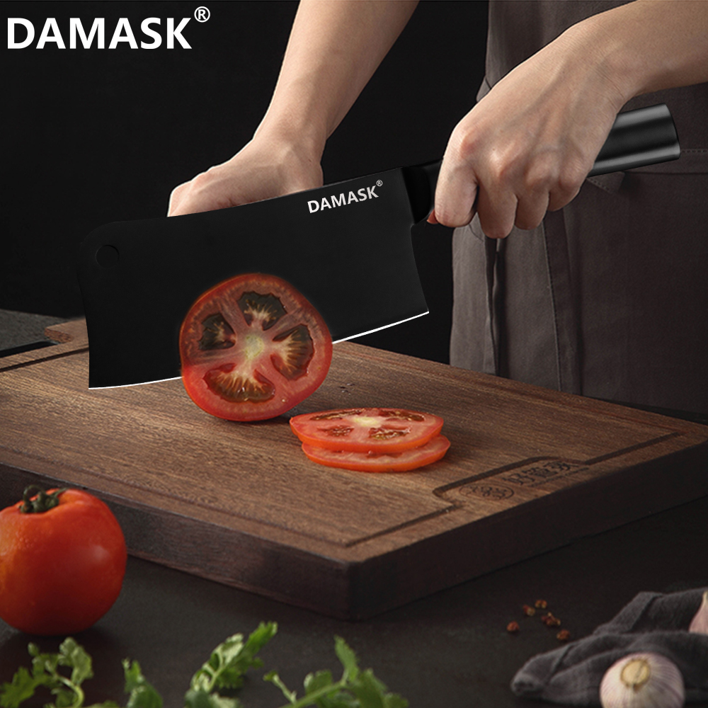 Damask rustfrit stål køkkenkniv sæt sort farve kok hakke nakiri slagter knive sæt 4 cr 14 mov kogekniv