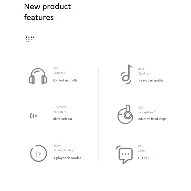 Bluetooth 5.0 Wireless Over the Ear Headset Deep Bass Stereo with Mic