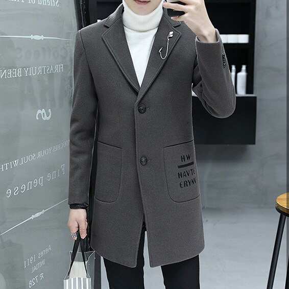 grün herren Blazer Herbst/Winter Dicke Männliche lange Mäntel Tweed herren Jacke Koreanischen Stil alle-spiel Blazer für Männer