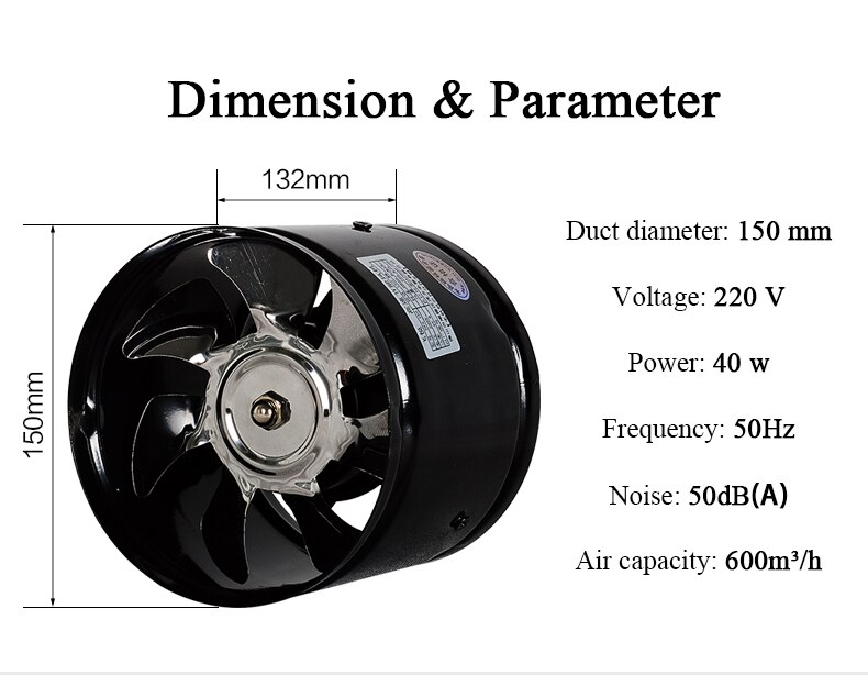 6 inch high speed exhaust fan ducted ventilation fan inline duct booster fan kitchen extractor metal ventilator 220V