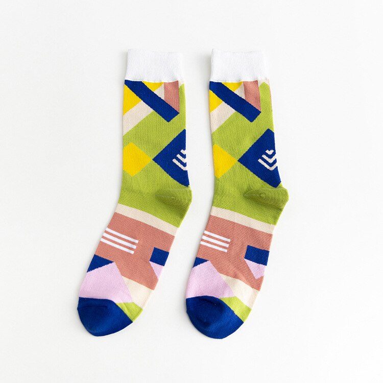 Cotton Socks Man Autumn Personality Men's Socks Cotton Geometric Men Anti-friction Motion Happy Socks: Navy Blue