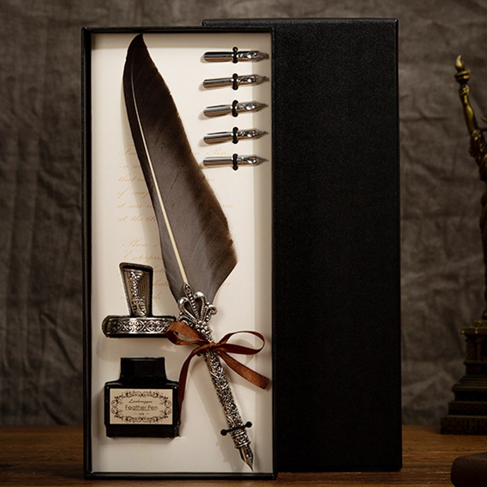 Retro Vintage Calligraphy Feather Dip Pen Writing Ink Set Stationery Quill Fountain Pens Vintage Pen #N4
