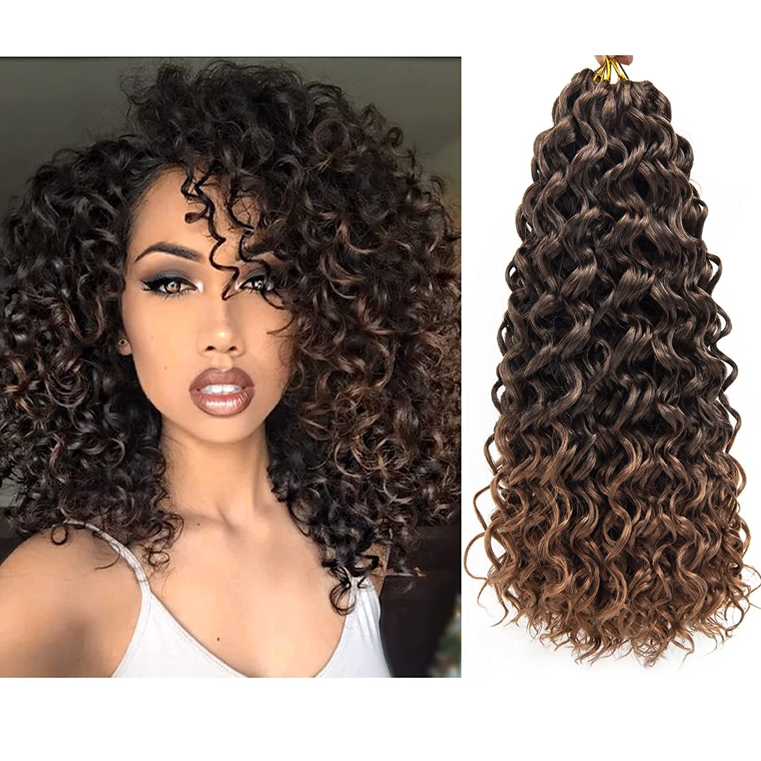12 " gogo curl virkat hår kort lockigt virkat hår för kvinnor vattenvågor djupt twist virkade flätor syntetiskt fläthår: 1b/30hl / 6 st / parti