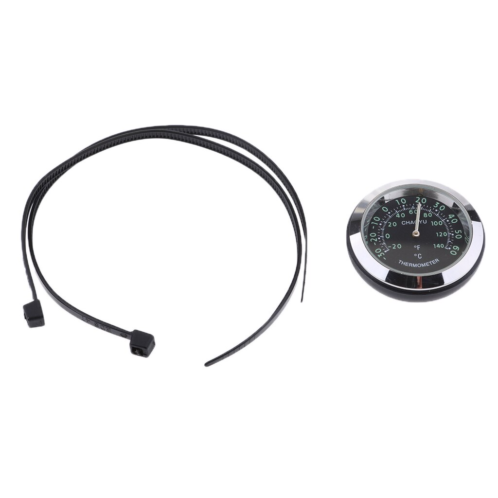 Universal Motorcycle Bike Dial Handlebar Clock/Thermometer/Hygrometer: Thermometer - Black