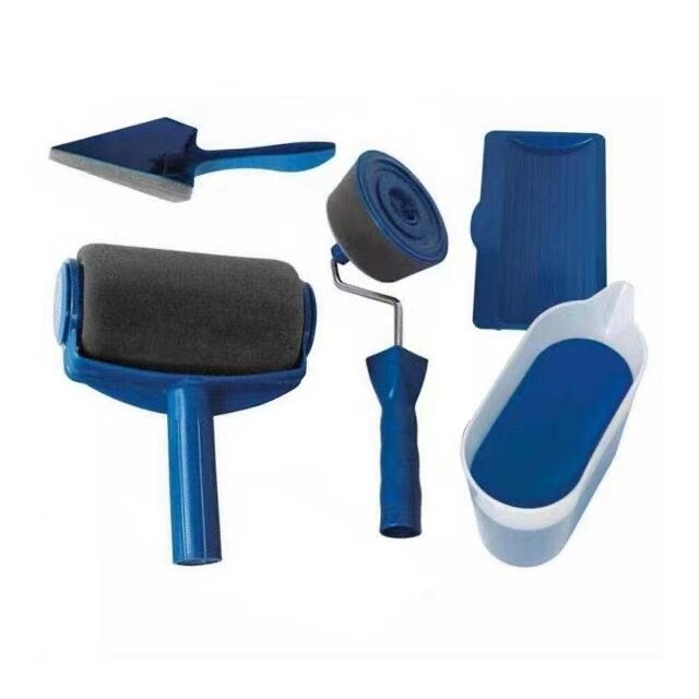 6Pcs Multifunctional Paint Runner Pro Roller Brush Tool Set Paint Roller Set Room Wall Painting Brushe Set Home Repack Tool: Blue-5 set