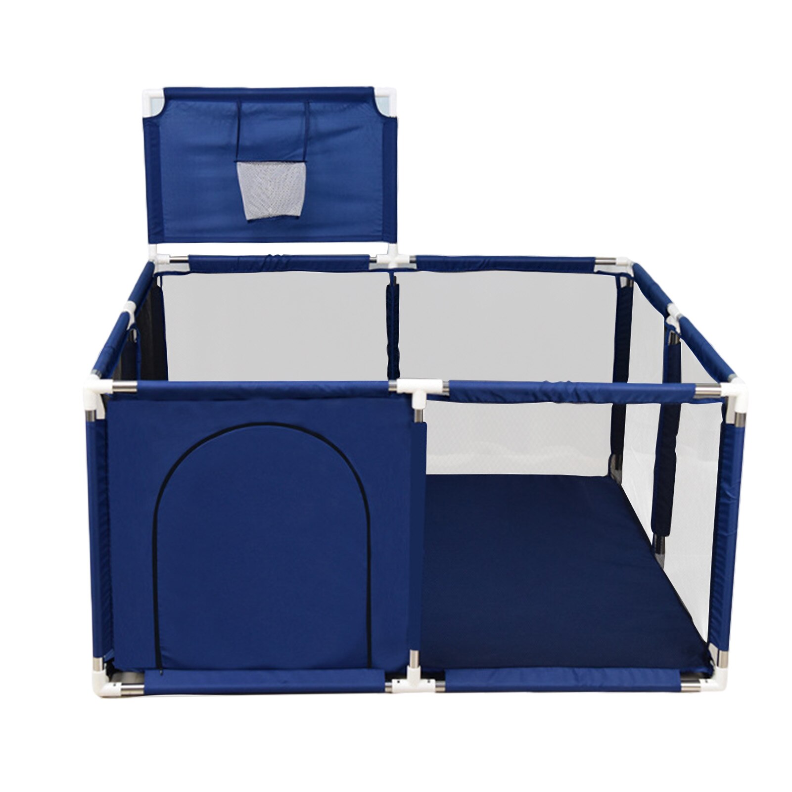 Baby Box Kinderen Bal Pit Met Basketbal Hoepel Extra Grote Baby Mesh Hek Kinderen Vouwen Veiligheid Hek Barrières: Deep Blue