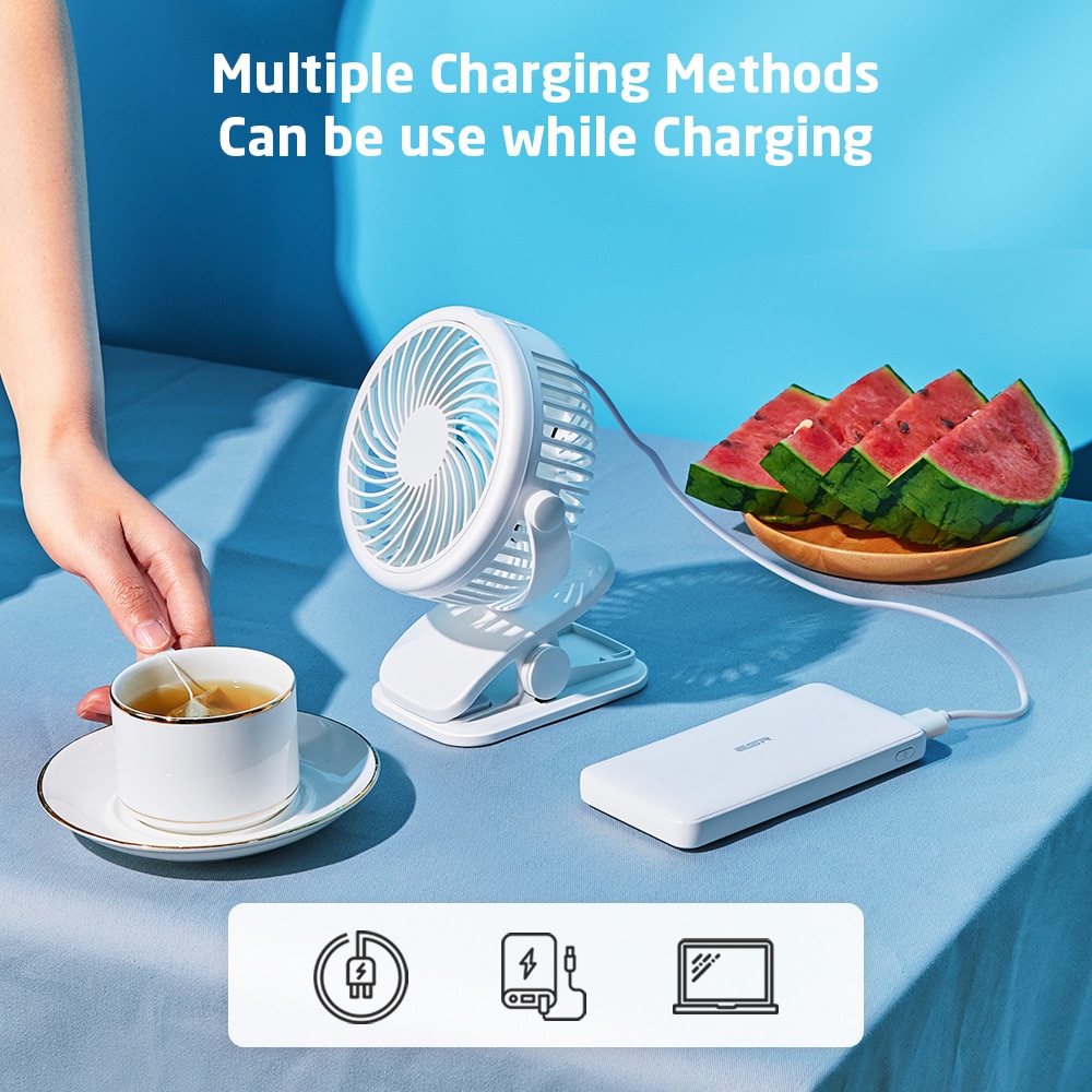 ESR USB Schreibtisch Fan Desktop 2000mAh Wiederaufladbare Kühlung Mini Schreibtisch Fan 360 Grad Rotation Einstellbar Clip-auf Fan baby Kinderwagen