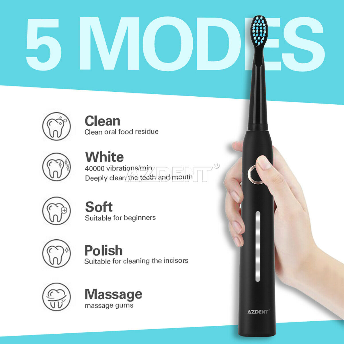 Oplaadbare Sonische Elektrische Tandenborstel Waterdicht Vijf Modi + 3 Zachte Heads