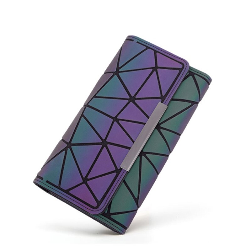 Womens Long Wallet Clutch Luminous Geometric Standard Wallets Purse Women Hologram Zipper Wallet Bag Card Holder: Luminous Tri-fold A