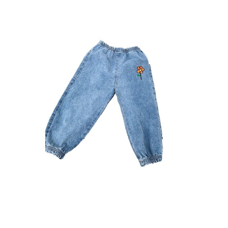 Forår og efterår børne #39 jeans piger casual små blomsterbukser matchbukser 2 4 6 8 9 aldre